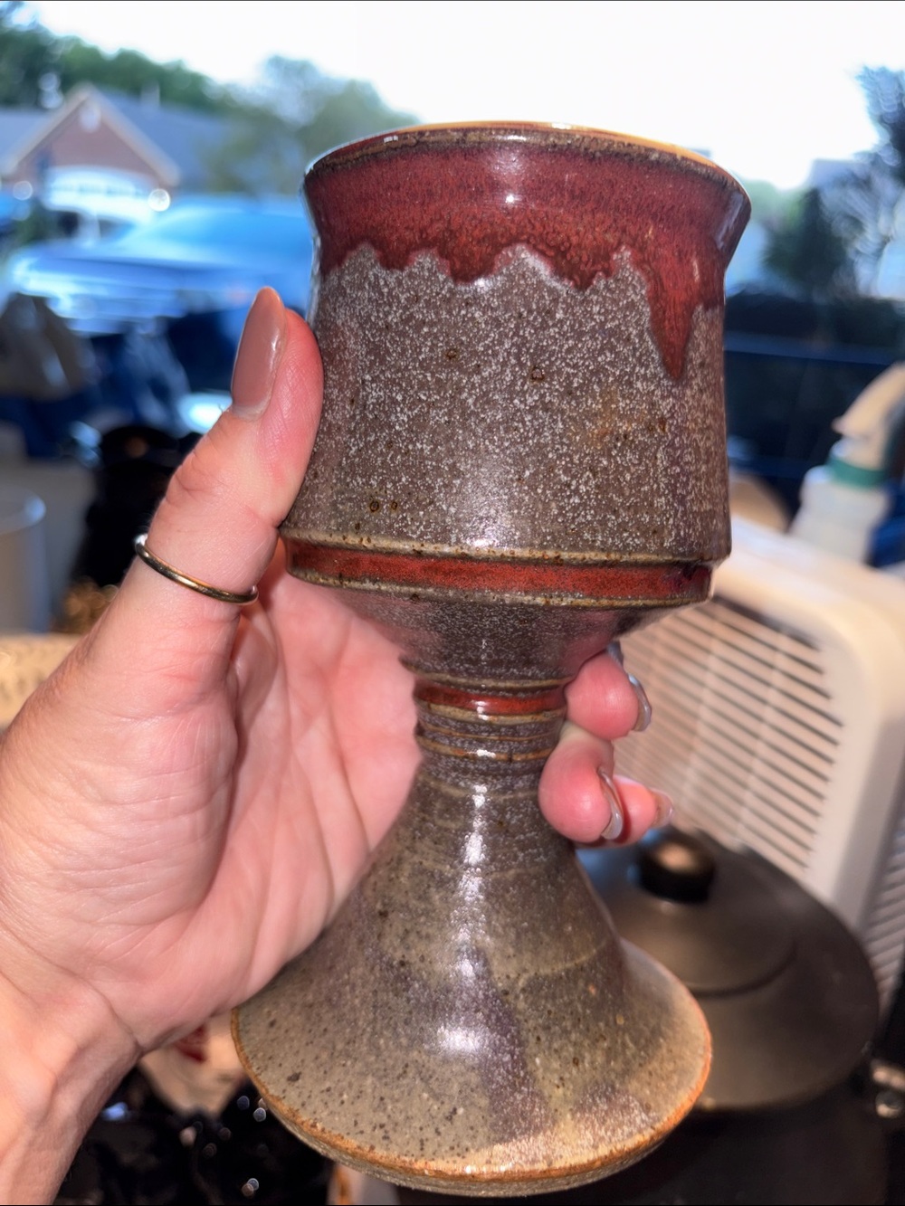 Handmade stoneware pottery goblet from Dorothy Spangler estate